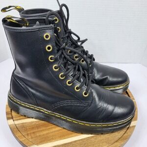Dr. Martens Zavala Black Leather 8-Eye Combat Boots Womens 7 Mens 6 AW004